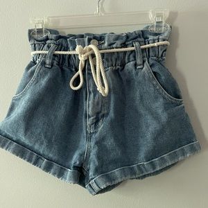 PacSun Womens Lauren Blue Paperbag Denim Mom Shorts